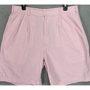 Jos. A. Bank Shorts Mens 34 Pink White Seersucker Stripes Khaki Chino Flat Front